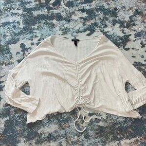 Cream Ruched Tie Front Crop Blouse